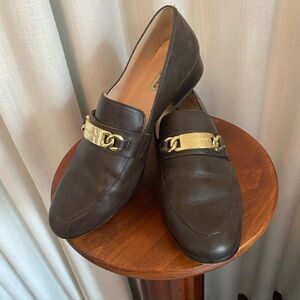 Karl Lagerfeld Dark Brown Loafers with Gold Chain
